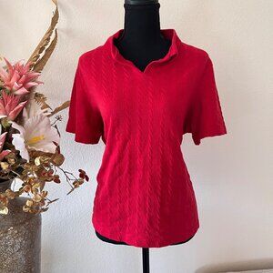 Vibrant Red Cable Knit Collared Womens Flowy Golf Top Vintage Y2K Blair Large